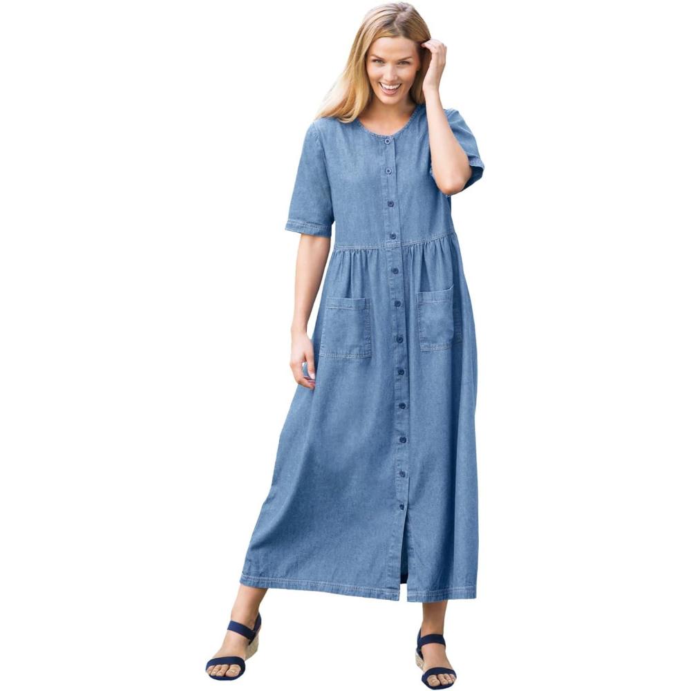 image:imageWoman Within Plus Size ShortSleeve Denim DressLight Stonewash