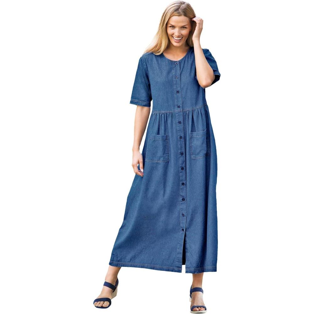 image:imageWoman Within Plus Size ShortSleeve Denim DressMedium Stonewash