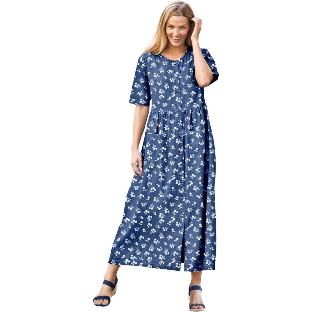 image:imageWoman Within Plus Size ShortSleeve Denim DressMedium Stonewash Mini Dandelion