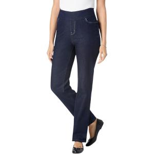 Woman Within Plus Size Flex Pull-On Straight-Leg Gap-Free Stretch Denim Jeans(Indigo)