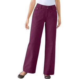 Woman Within Plus Size Perfect Wide-Leg All-Cotton Denim Five-Pocket Jeans(Deep Claret)