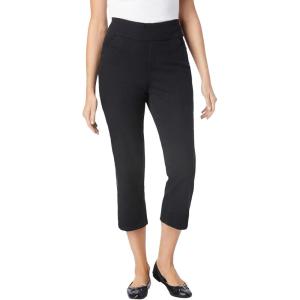Woman Within Plus Size Pull-On Flex Elastic-Waist Stretch Denim Capri Jeans(Black)