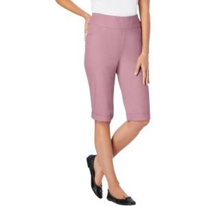 Woman Within Plus Size Pull-On Flex Elastic-Waist Stretch Denim Jeans Shorts(Dusty Pink)
