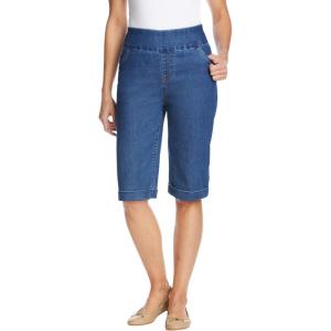 Woman Within Plus Size Pull-On Flex Elastic-Waist Stretch Denim Jeans Shorts(Medium Stonewash)
