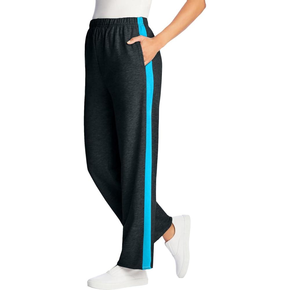 image:imageWoman Within Plus Size Cotton French Terry StraightLeg PullOn SideStripe PantsHeather Charcoal Paradise Blue