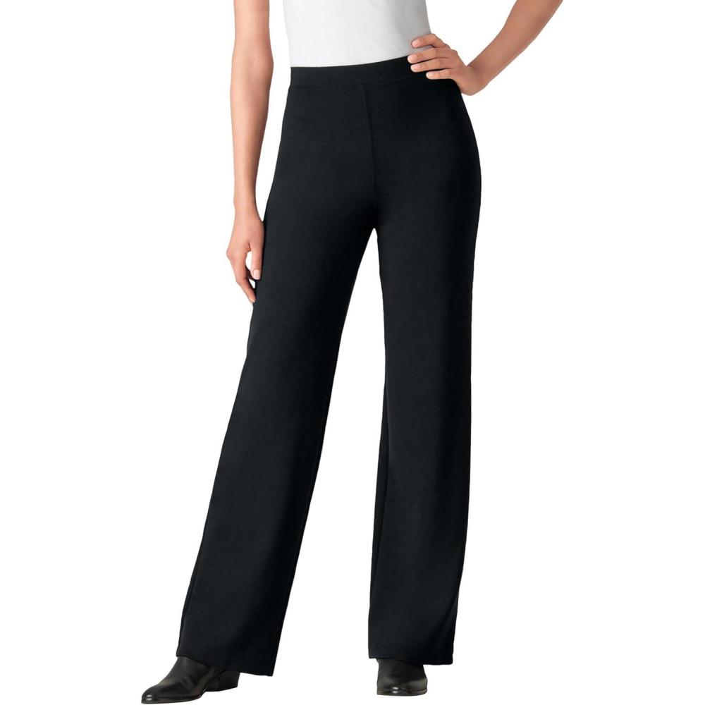 image:imageWoman Within Plus Size Stretch Ponte Knit PullOn WideLeg PantsBlack