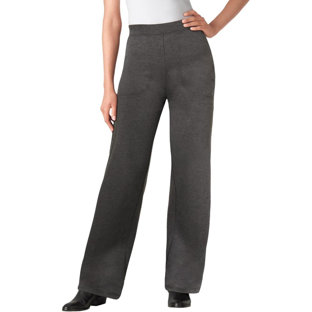 image:imageWoman Within Plus Size Stretch Ponte Knit PullOn WideLeg PantsHeather Charcoal