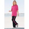Woman Within Plus Size Cotton French Terry Straight-Leg Pull-On Side-Stripe Pants(Heather Charcoal Bright Cobalt)