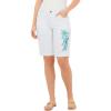 Woman Within Plus Size Stretch-Denim Five-Pocket Bermuda Jeans Shorts(White Pastel Floral Embroidery)