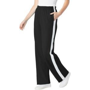 Woman Within Plus Size Cotton French Terry Straight-Leg Pull-On Side-Stripe Pants(Black White)
