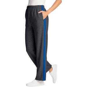 Woman Within Plus Size Cotton French Terry Straight-Leg Pull-On Side-Stripe Pants(Heather Charcoal Bright Cobalt)