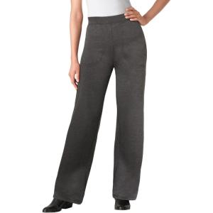 Woman Within Plus Size Stretch Ponte Knit Pull-On Wide-Leg Pants(Heather Charcoal)