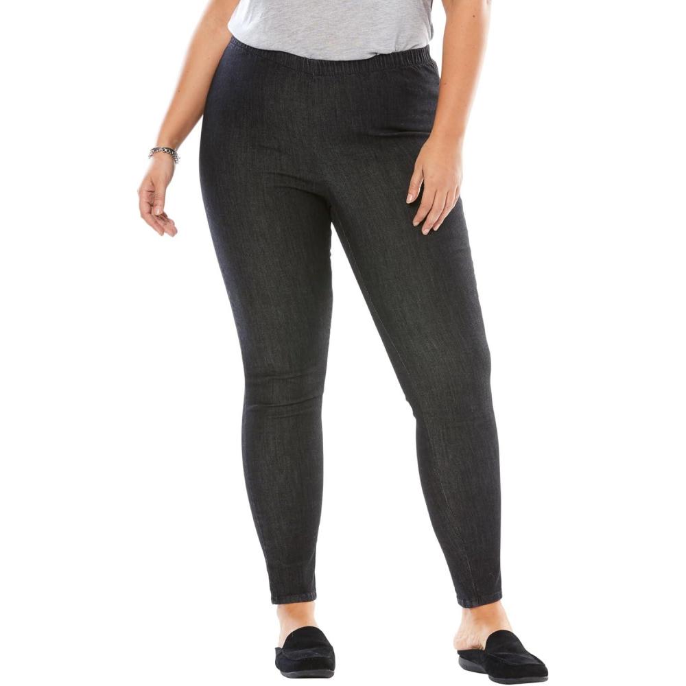 image:imageWoman Within Plus Size Petite PullOn ElasticWaist Stretch Fineline Denim Jeans  14 WP Black