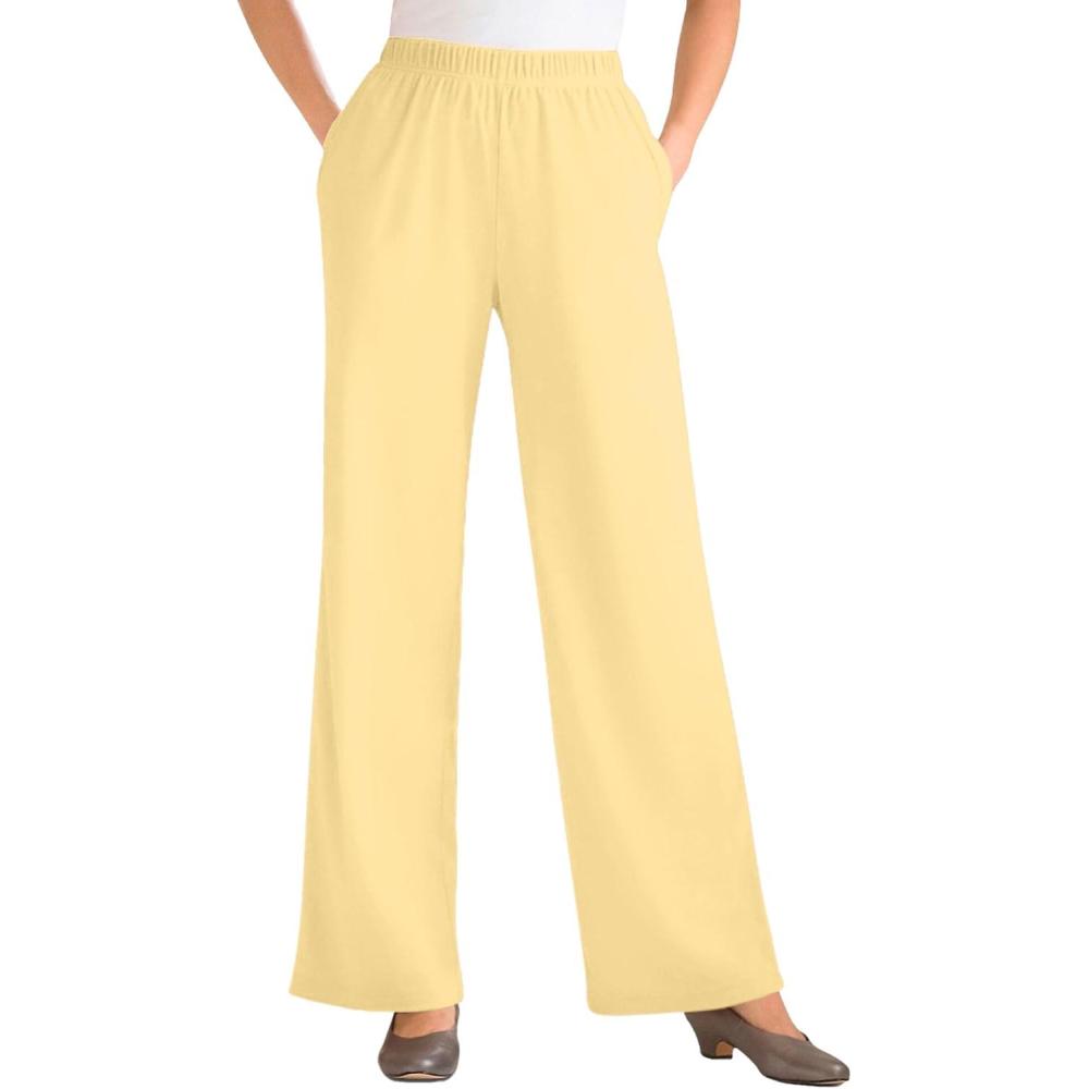 image:imageWoman Within Plus Size 7Day WideLeg ElasticWaist Stretchy Knit PantBanana
