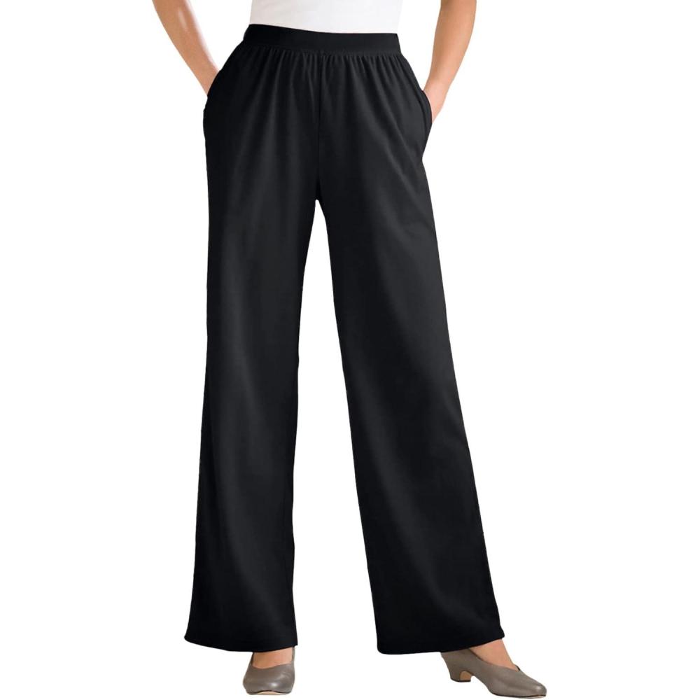 image:imageWoman Within Plus Size 7Day WideLeg ElasticWaist Stretchy Knit PantBlack