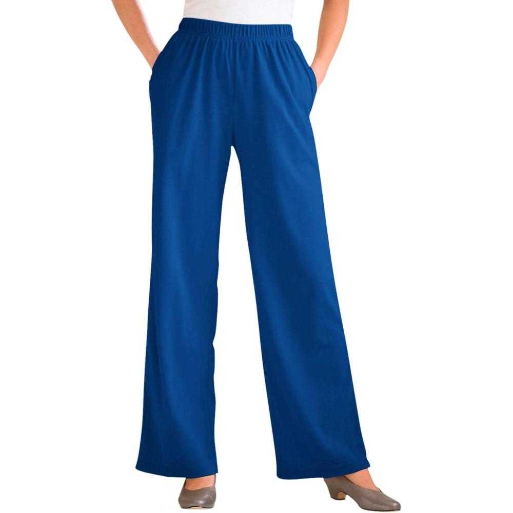 image:imageWoman Within Plus Size 7Day WideLeg ElasticWaist Stretchy Knit PantDeep Cobalt