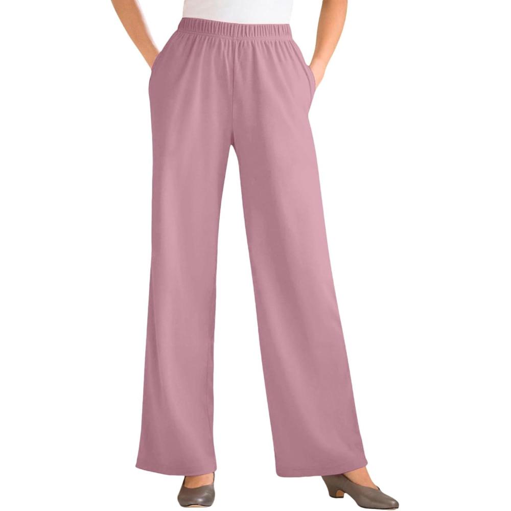 image:imageWoman Within Plus Size 7Day WideLeg ElasticWaist Stretchy Knit PantDusty Pink