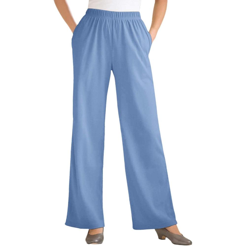 image:imageWoman Within Plus Size 7Day WideLeg ElasticWaist Stretchy Knit PantFrench Blue