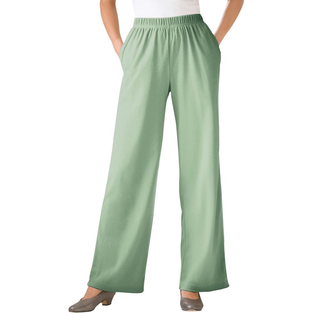 image:imageWoman Within Plus Size 7Day WideLeg ElasticWaist Stretchy Knit PantSage