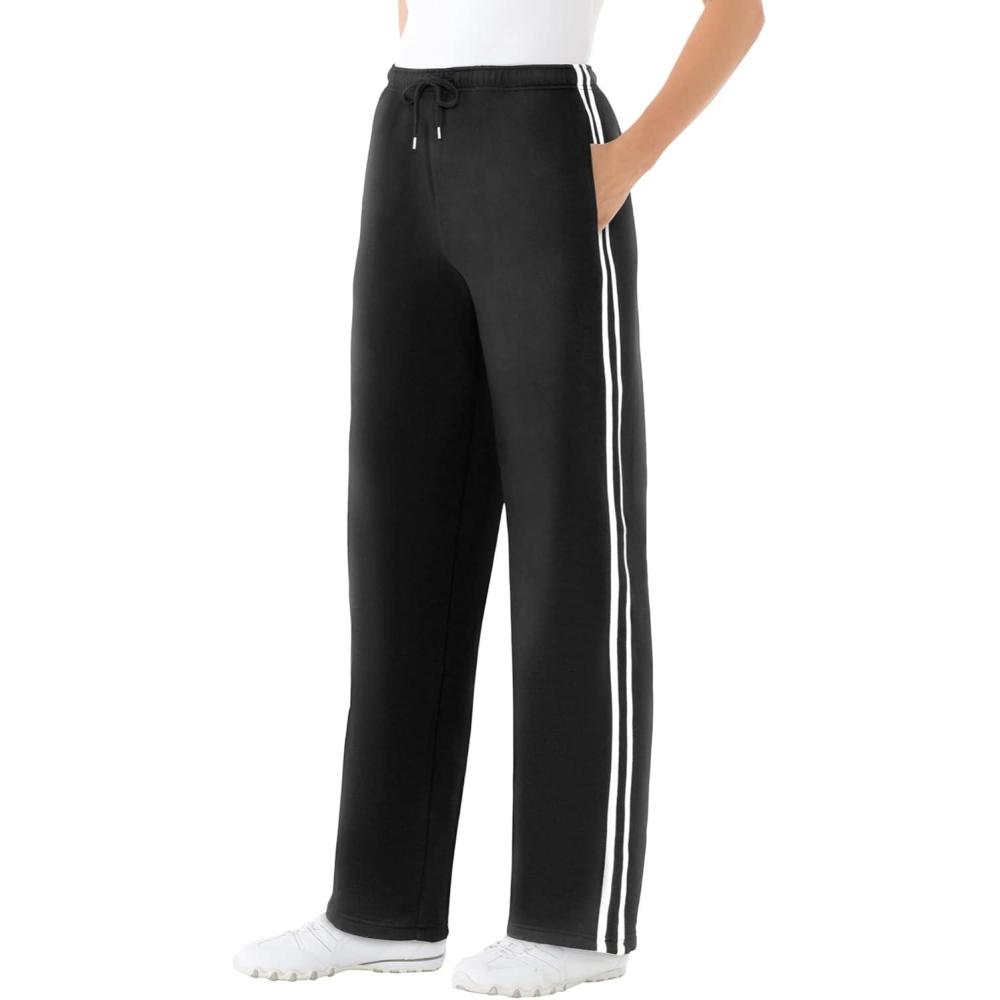 image:imageWoman Within Plus Size BetterFleece SideStripe PullOn SweatpantsBlack White