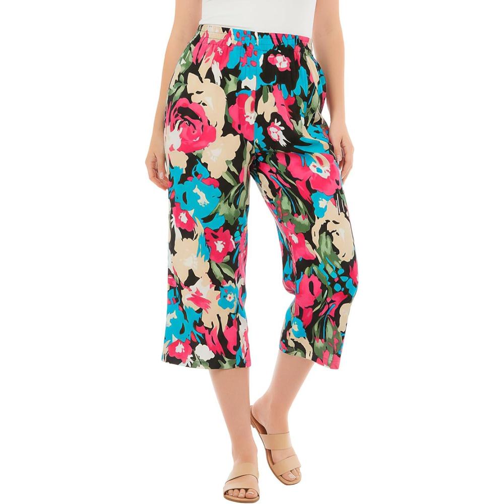 image:imageWoman Within Plus Size PullOn ElasticWaist Soft CapriBlack Happy Bloom