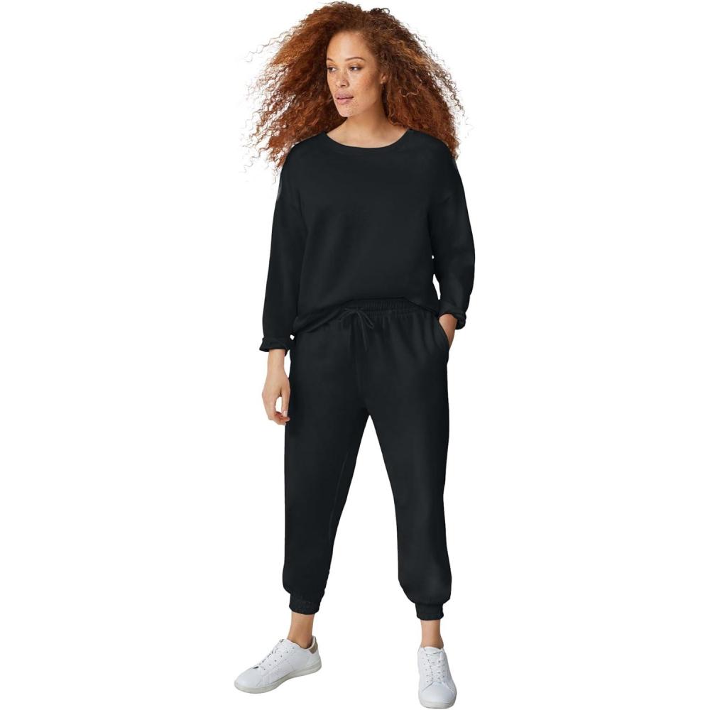 image:imageellos Plus Size Drawstring Waist Fleece SweatpantsBlack