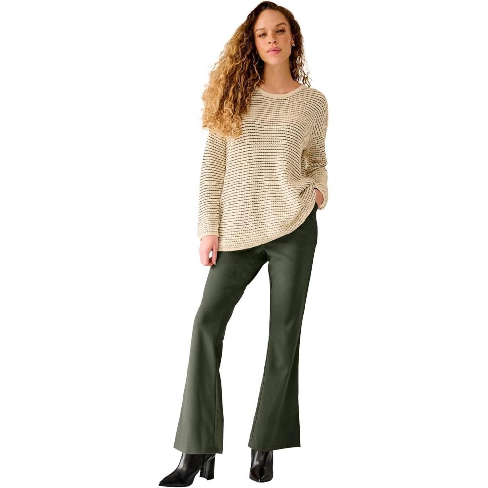 image:imageellos Plus Size Knit Bootcut Pants with PocketsDeep Olive