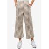 ellos Plus Size Gingham Back Elastic Wide Leg Crop Pants(Black White Gingham)