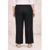 ellos Plus Size Linen-Blend Elastic Waist Drawstring Relaxed Pant(Black)