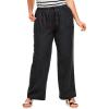 ellos Plus Size Linen-Blend Elastic Waist Drawstring Relaxed Pant(Black)