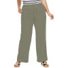 ellos Plus Size Linen-Blend Elastic Waist Drawstring Relaxed Pant(Olive Grey)
