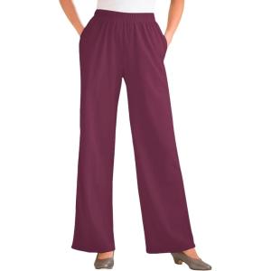 Woman Within Plus Size 7-Day Wide-Leg Elastic-Waist Stretchy Knit Pant(Deep Claret)