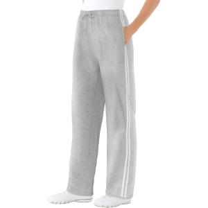 Woman Within Plus Size Better-Fleece Side-Stripe Pull-On Sweatpants(Heather Grey White)