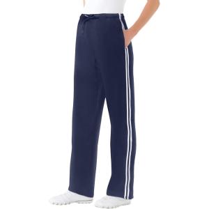 Woman Within Plus Size Better-Fleece Side-Stripe Pull-On Sweatpants(Navy White)