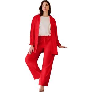 ellos Plus Size Linen-Blend Elastic Waist Drawstring Relaxed Pant(Hot Red)