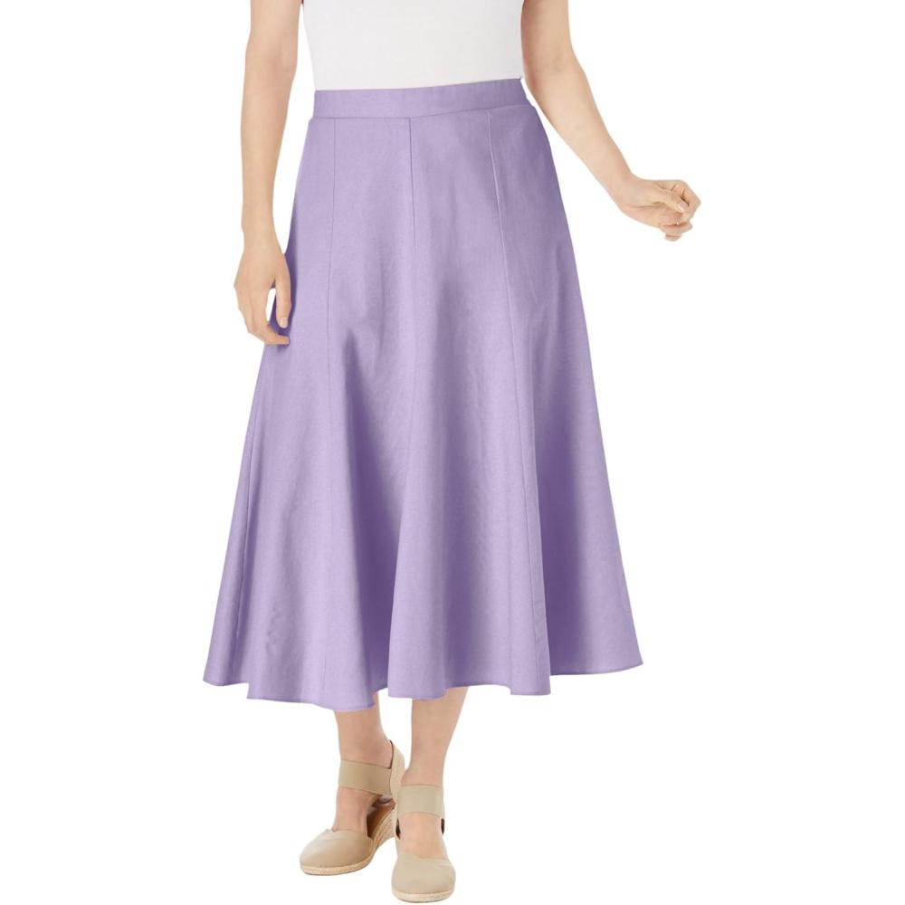 image:imageWoman Within Plus Size Print LinenBlend Midi Skirt Petite AvailablePale Lilac