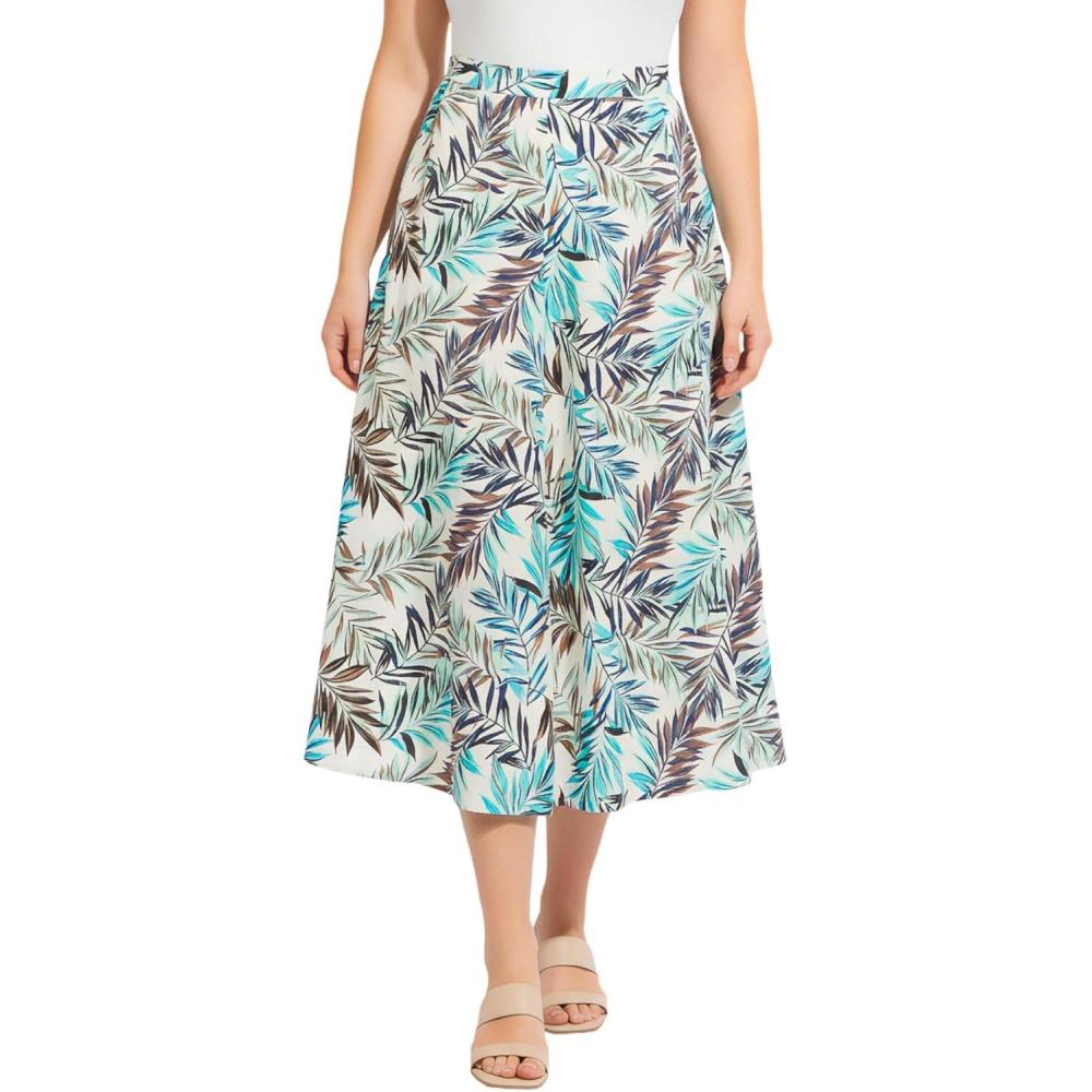 image:imageWoman Within Plus Size Print LinenBlend Midi Skirt Petite AvailableWhite Sunset Palm