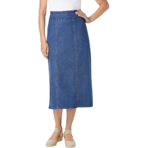 Woman Within Plus Size Pull-On Flex Elastic-Waist Stretch Denim Skirt(Medium Stonewash)