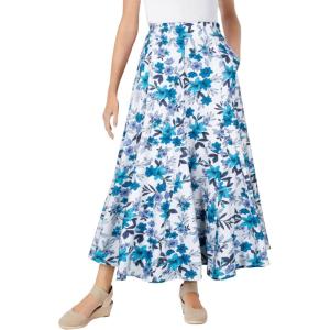 Woman Within Plus Size Wide Elastic Waist Skirt(Blue Blossom)