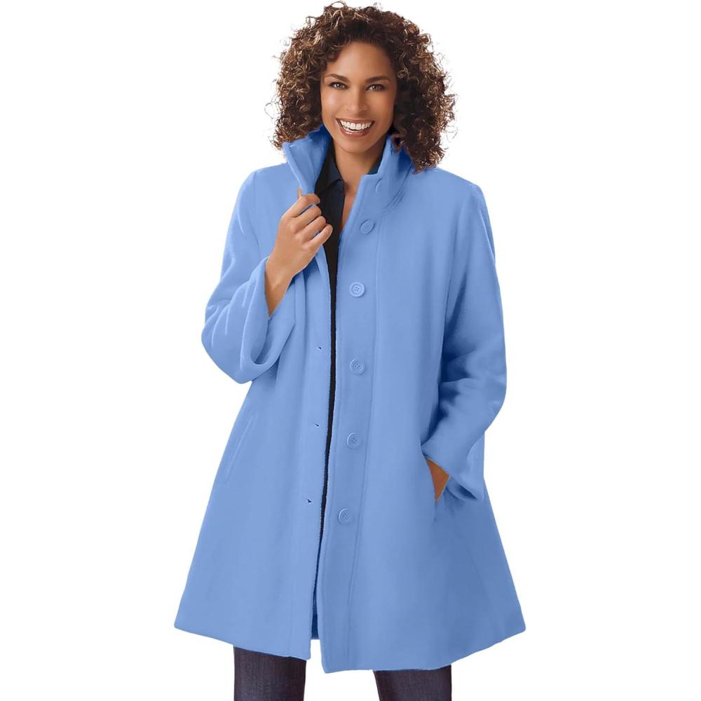 image:imageWoman Within Plus Size Fleece Swing FunnelNeck CoatFrench Blue