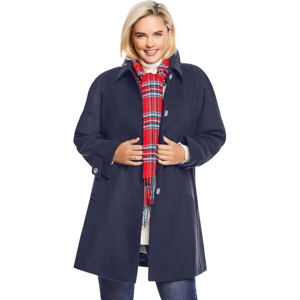 image:imageWoman Within Plus Size WoolBlend Classic ALine CoatNavy