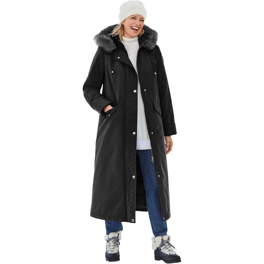 image:imageWoman Within Plus Size Long Hooded Dtm Faux Down Parka CoatBlack