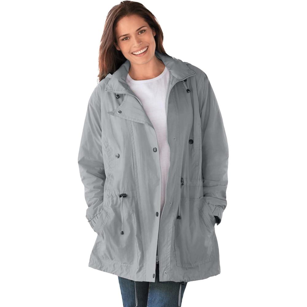 image:imageWoman Within Plus Size Taslon Anorak Jacket With Removable Fleece LiningGunmetal
