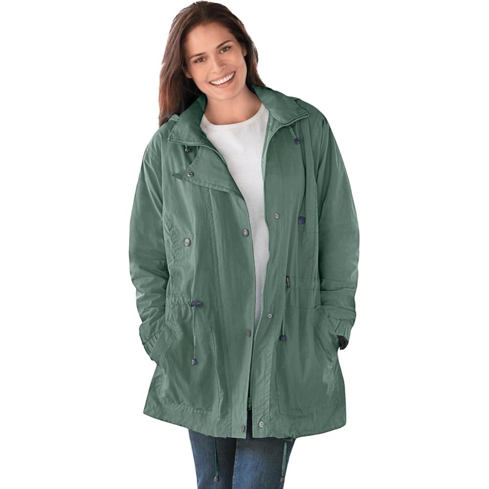 image:imageWoman Within Plus Size Taslon Anorak Jacket With Removable Fleece LiningPine
