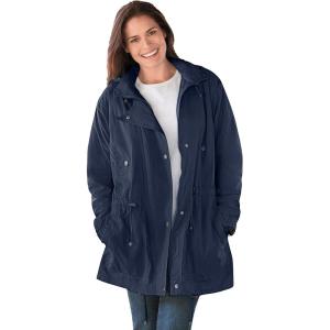 Woman Within Plus Size Taslon Anorak Jacket With Removable Fleece Lining(Navy)