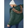 ellos Plus Size Faux Fur Trim Two-Way Zip-Front Mid-Length Parka(Deep Emerald)