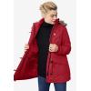 ellos Plus Size Faux Fur Trim Two-Way Zip-Front Mid-Length Parka(Rich Red)