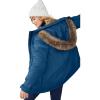 ellos Plus Size Faux Fur Trim Two-Way Zip-Front Mid-Length Parka(Marine Blue)
