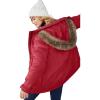 ellos Plus Size Faux Fur Trim Two-Way Zip-Front Mid-Length Parka(Rich Red)