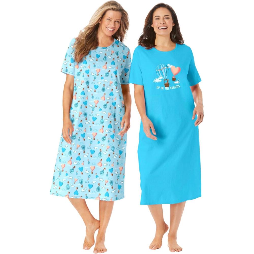 image:imageDreams amp Co Plus Size 2Pack Long SleepshirtsCaribbean Blue Clouds